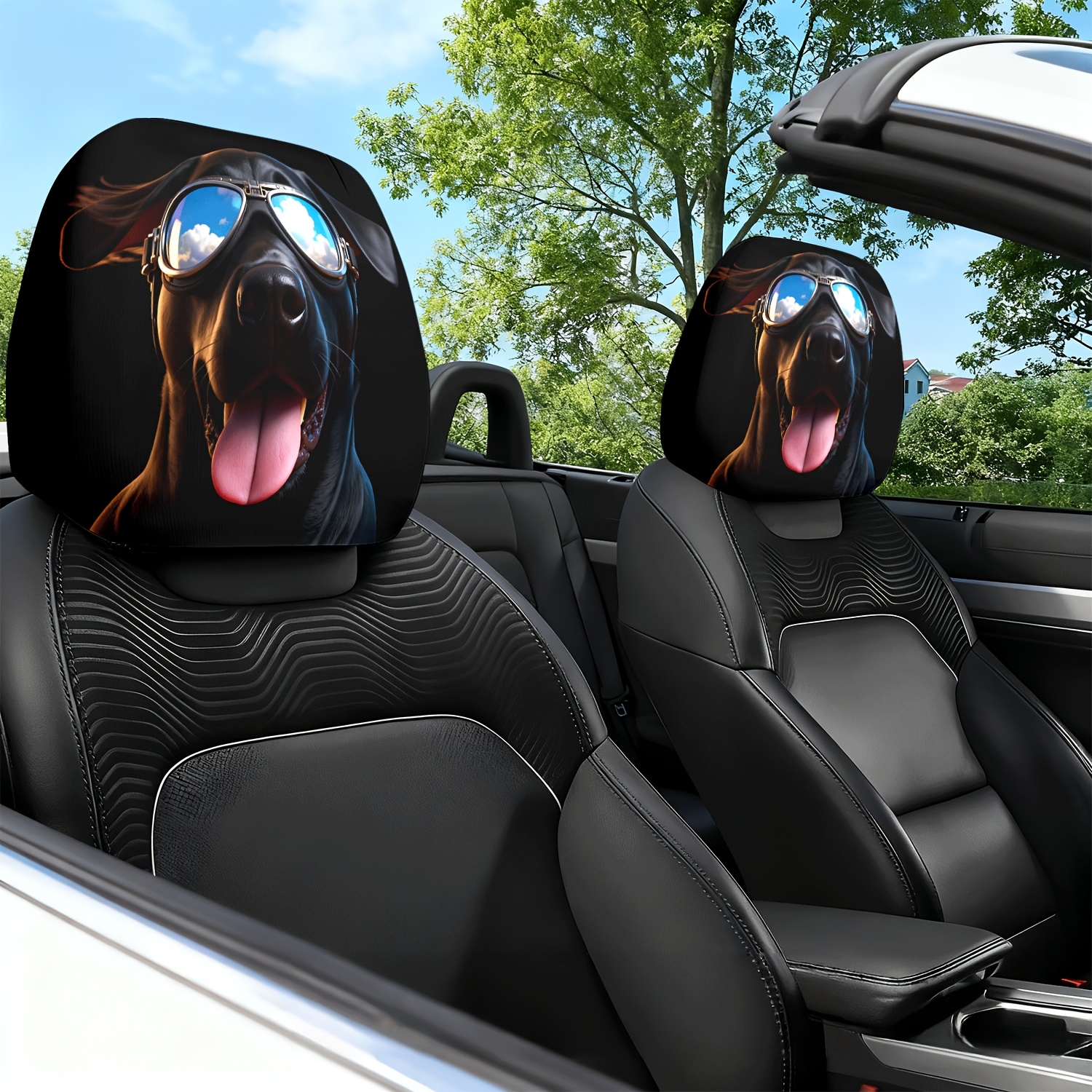 Interior Design Course - 2pcs Car Headrest Cover Dog Glasses